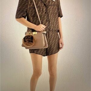 Fendi Tan Monogram Set with Fur Bag